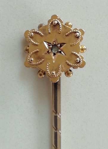 PIN VICTORIANO DAMAS ECUESTRE STOCK ORO 15CT DIAMANTE ESTRELLA Y DISEÑO DE HERRADURA - Imagen 2 de 17