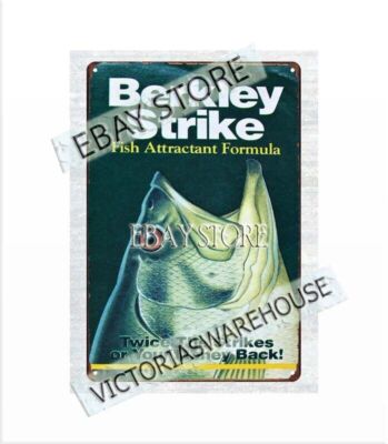art work walls 1980s BERKLEY STRIKE FISH ATTRACTANT FORMULA metal tin sign