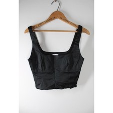 Wilfred S Black Satin Shine Bustier Square Neck Sleeveless Corset Crop Top