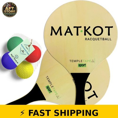 W4W Kadima Beach Paddle Ball Set - 2 Paddles & 4 Balls - Natural