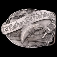 I'd Rather Be Fishing 1980s Vintage Belt Buckle by Siskiyou Buckle Co