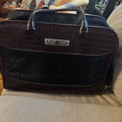 Brighton Black & Brown Croc Leather Weekender Travel Bag EUC!