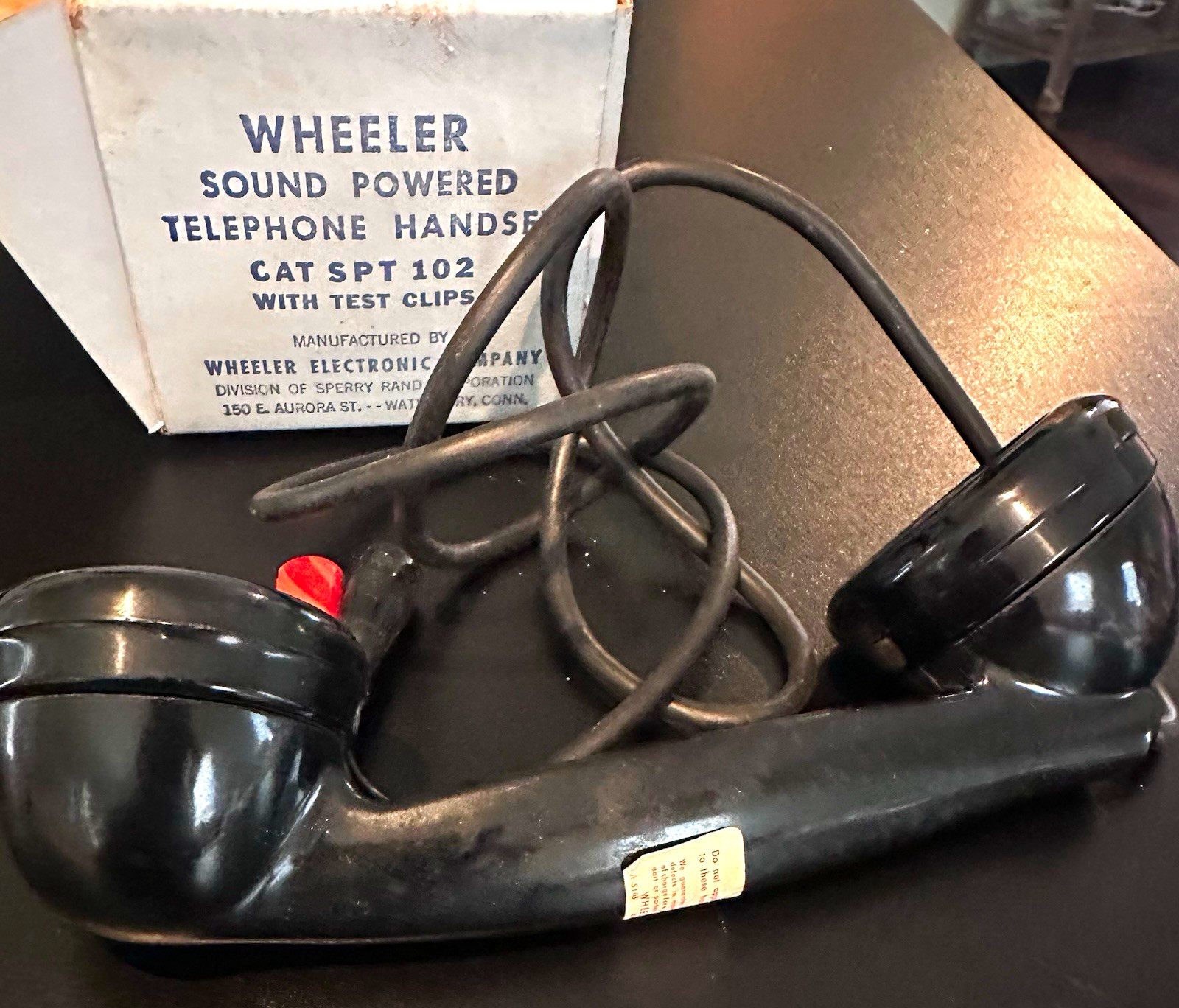 Vintage Wheeler SPT-102 Sound Powered Telephone Handset w/ Test Clips & Box