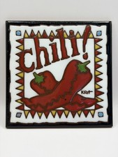 Vintage Chili Earthtones Krit Chili Pepper Ceramic Tile Made In USA 1999 6x6