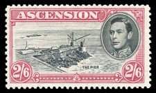 Ascension 1944 KGVI 2s6d CUT MAST & RAILINGS variety RARE MLH. SG 45cb.