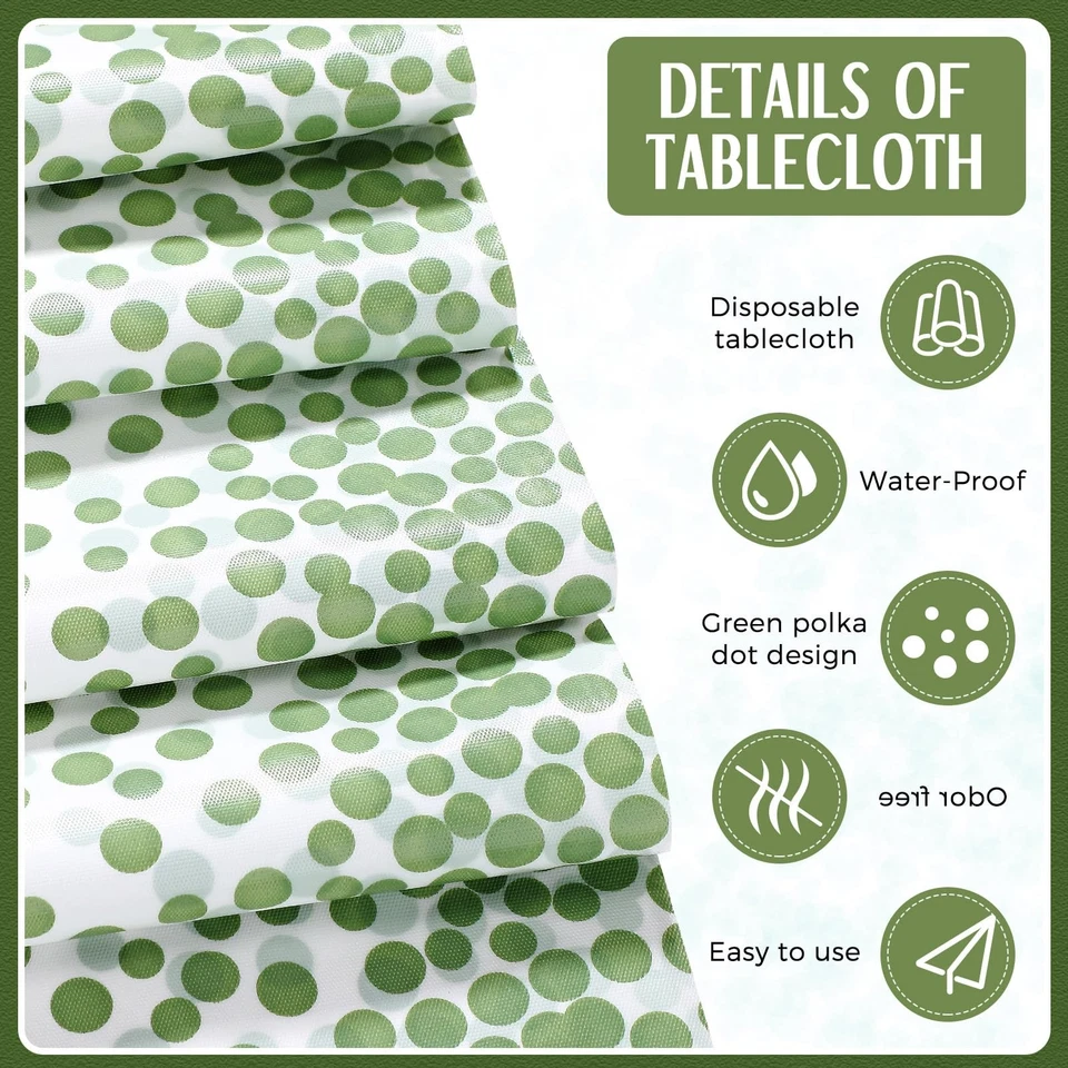 24 Pack White and Sage Green Disposable Plastic Tablecloths and Satin Table R... - Image 4 of 4