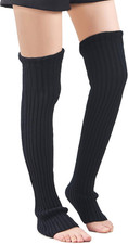 Women'S Winter over Knee High Footless Socks Knit Leg Warmers Black