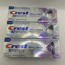 LOT OF 3 Crest 3D White Brilliance Vibrant Peppermint Toothpaste, 4.6oz 2027+