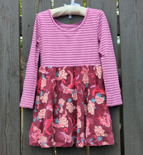 Tea Collection Stripes & Print Longsleeve Twirl Dress, Dragon & Phoenix, 5T
