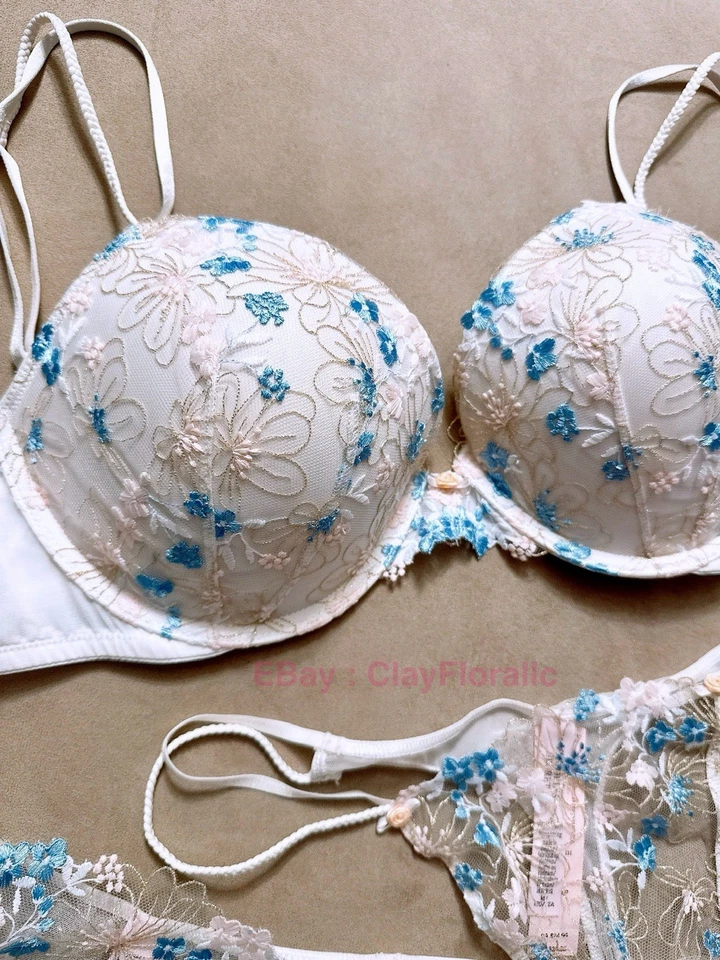 Victoria's Secret Dream Angels Conjunto Sujetador Push Up Bordado Floral Blanco Boho Foto 3 de 4