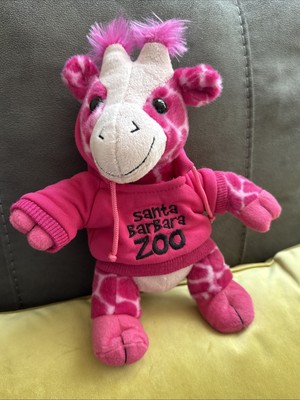 Plush Giraffe Stuffed Animal Plush Toy 7'' Pink With Santa Barbara Zoo Hoodie
