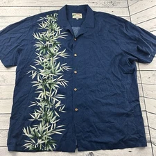 Paradise Found Short Sleeve Hawaiian Button Front Shirt Men's 2XL Blue Rayon