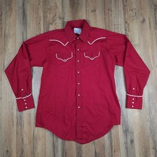 Vintage Rockmount Ranch Wear Shirt Mens 16.5-35 Red White Piping Pearl Snap USA