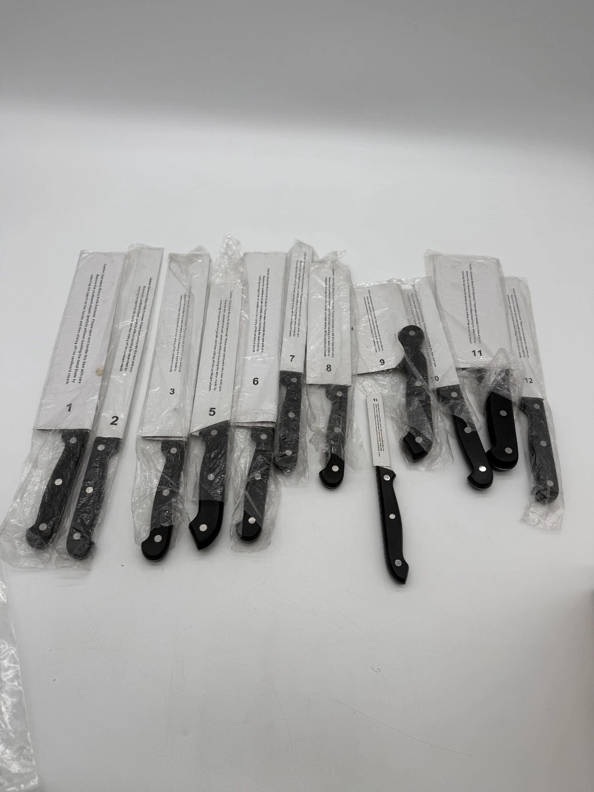 Lot of 12 Replacement Kitchen Knives Partial Set Unused Sealed With Sheaths