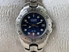 Citizen Ladies Wristwatch WR-100 Blue Dial Quartz Watch Date Calendar Analog