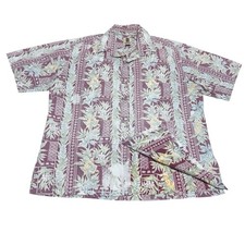 Vintage Tori Richard Reverse Print Hawaiian Shirt Mens L - Purple Aloha USA Made