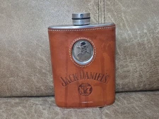 2005 Jack Daniels Collector's Flask With Brown Leather Case