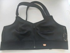 SHEFIT Luxe Womens Black Moisture Wicking Nylon Spandex Sport Bra Zip Front