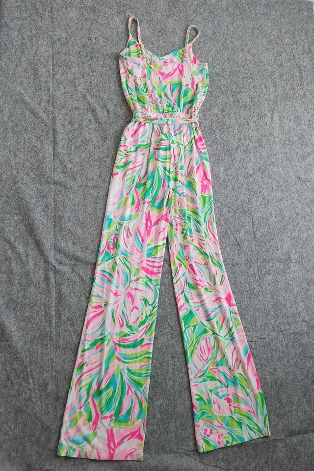 Lilly Pulitzer Arabelle Belted Jumpsuit Women’s 2XS White Pink Pockets Fairy - Image 2 of 4
