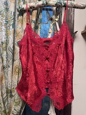 VTG Victoria Secret Gold Label Red Satin Button Front Size Medium