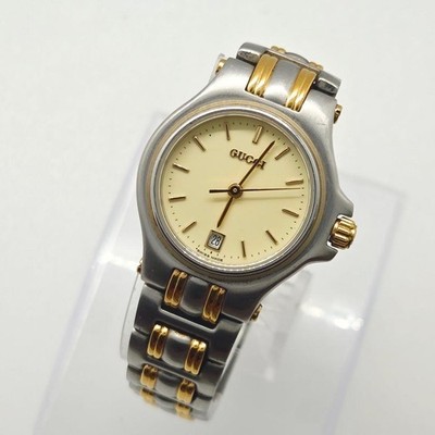 GUCCI 9040L Two-Tone Ladies' Watch, Date, Quartz, Gold, Vintage Duty Paid Used