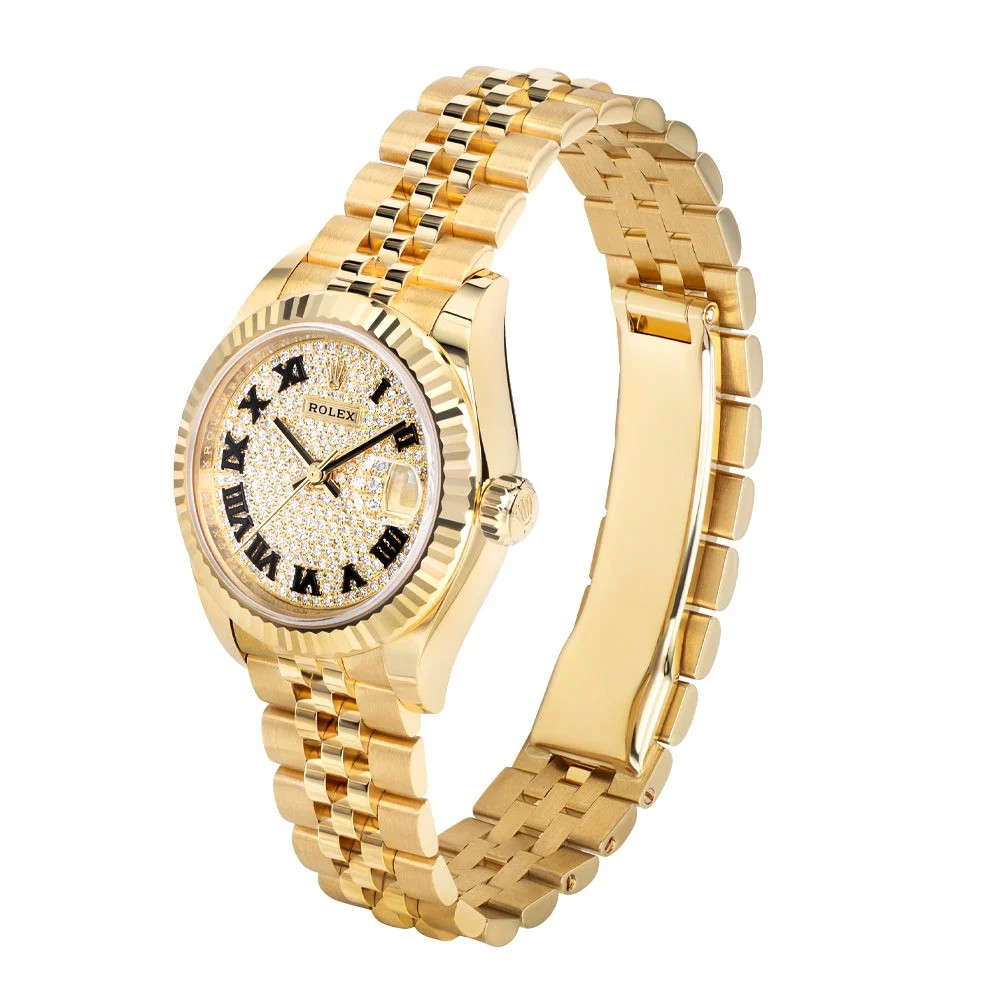 Rolex Datejust 28 Watch 28MM Diamond Pave Roman Numerals Dial Yellow Gold image 3