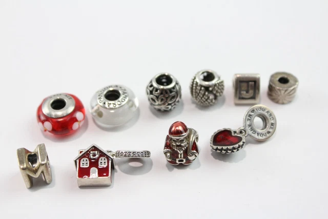 15 Pandora Sterling Silver Charms Santa Initial House Mum Glass Wings x 10 26g