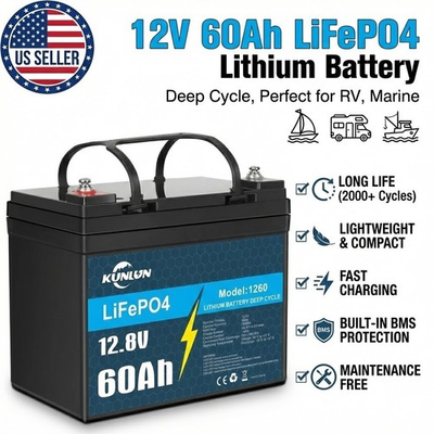 #ad 12V 60Ah LiFePO4 Lithium Battery Deep Cycle Perfect for RV Marine Yacht $104.44