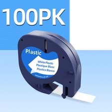 100Pack 12mm Compatible DYMO LetraTag 91331 Black on White Plastic Label Tape