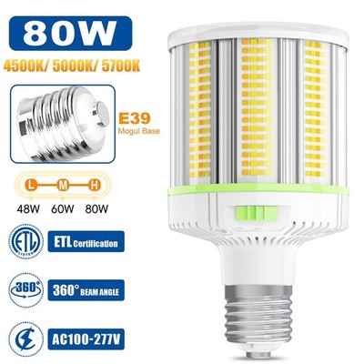 80W LED Corn Light Bulb E39 Mogul Base, Warehouse High Bay Light Adjuatable CCT