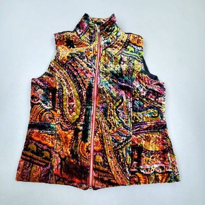 Y2K Chicos Velvet Paisley Abstract Print Artsy Zipper Closure Quilted Vest Sz 1
