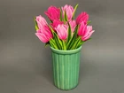 Vintage Bauer McCoy ? Green Pottery Ribbed Vase 8" X  5.5" Nice! 1940's 50's