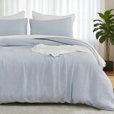 Emme Muslin Cotton Duvet Cover Set Blue King Size Linen Like Soft Breathable