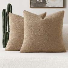 FUTEI 2-Pack Khaki 20x20" Soft Cozy Boucl  Decorative Throw Pillow Covers