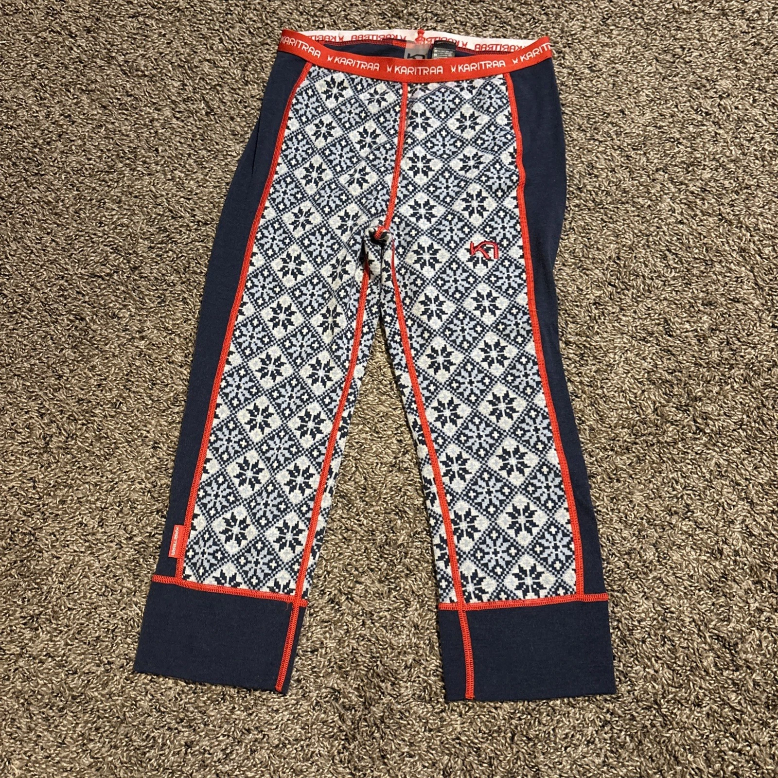 Kari Traa Baselayer Blue/Lt Blue Capri Pants 100% Wool Size S Hiking Outdoors