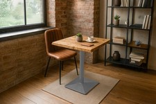 Bistrotisch Baumkante massiv 80 x 80 cm Akazie naturfarben Säulengestell silber 