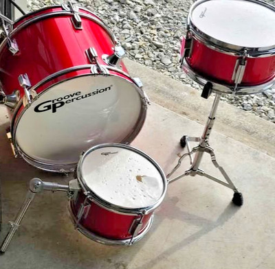 Groove Percussion Acoustic 3-Piece Drum Set Kit; Pics Is What U Get;PLS READ 1st