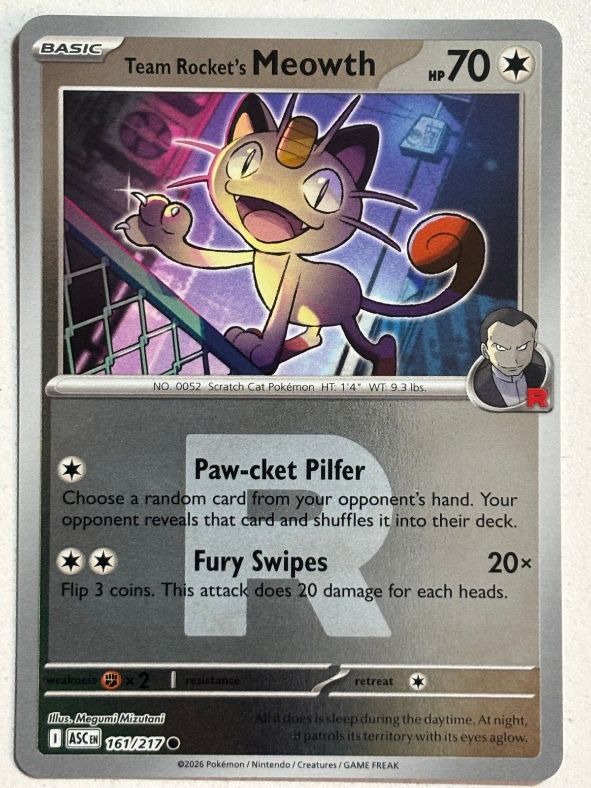 Team Rocket's Meowth (Team Rocket) Reverse Holo Ascended Heroes 161/217 NM
