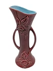 RED WING Art Pottery Vase LUSTER BURGANDY w/LUSTER BLUE PINE Inside 8" X 3" 1361