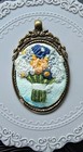 Spring Ornate Brass HM Floral Bouquet Embroidery Necklace Pendant Flowers Vtg — photo 5