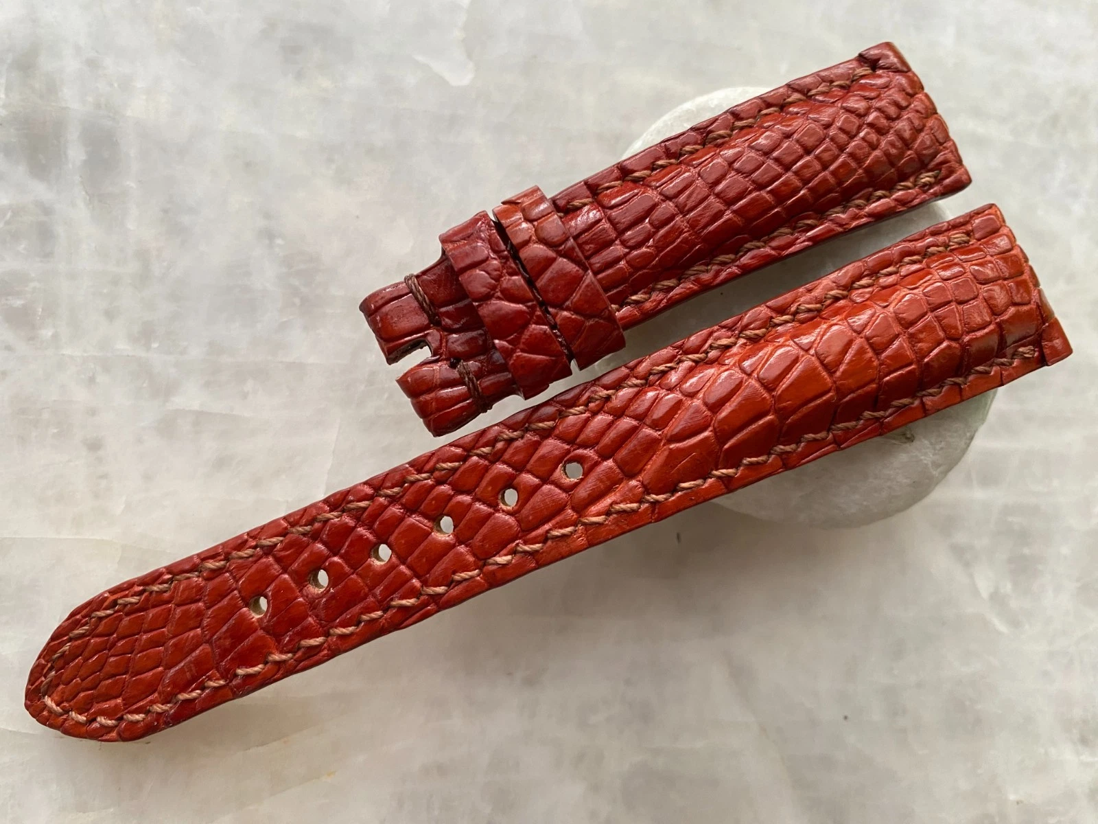 19mm/16mm Red Brown Alligator Crocodile Print Leather Watch Strap Band