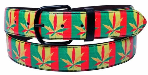CINTURÓN COSIDO DE CUERO HIPPIE DE HOJA DE MARIHUANA RASTA CANNABIS con HEBILLA - Imagen 3 de 3