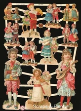 German Embossed Vintage Style Scrap Die Cut - Colorful Musical Children EF7291