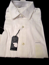 NWT 65 NAUTICA DRESS SHIRT SPREAD COLLAR WHITE 15.5 32/33