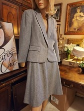 Vtg ILGWU JH Collectibles 2-Piece Gray Wool Jacket A-Line Skirt Suit Sz 10/11
