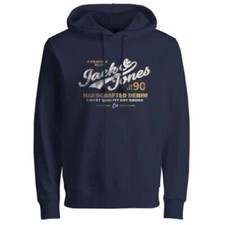 Jack  Jones Mens Hoodie Blubilly Logo Sweat Relaxed Fit Cotton Blend Jumper