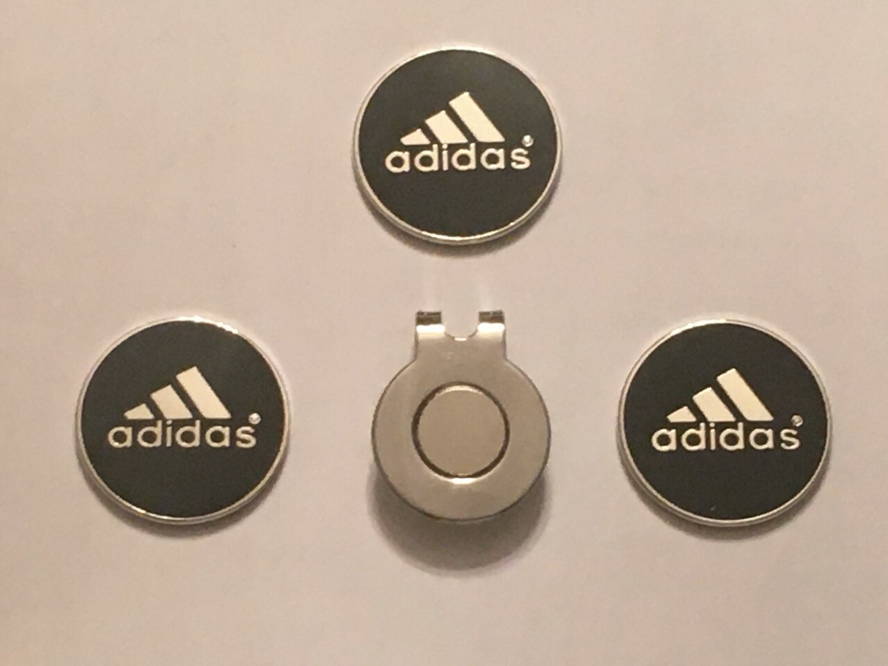 (3) ADIDAS 1" Coin Style Golf Markers W/BONUS HAT CLIP - A G