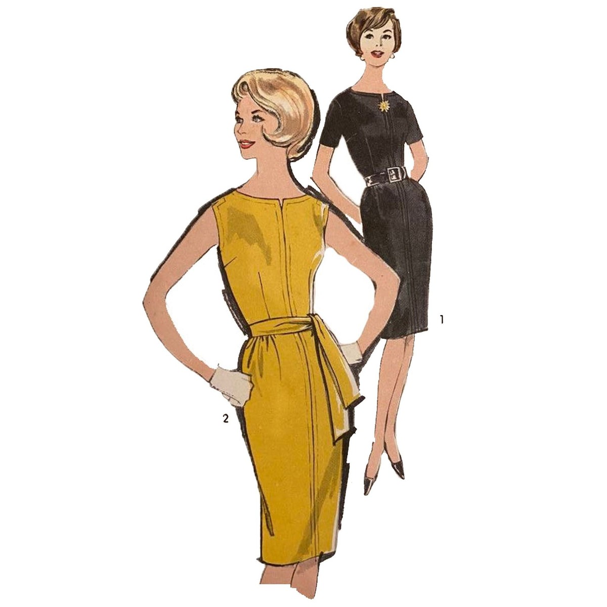 60s pattern - Dress, Straight Style, Belt, Two Styles - Bust=36 (92cm) |  eBay