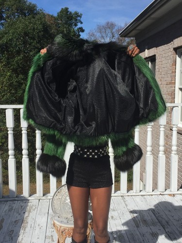 New Designer Black Emerald green fox Fur Coat Bolero jacket Stroller M 6-10/12 - 第 12/12 張圖片
