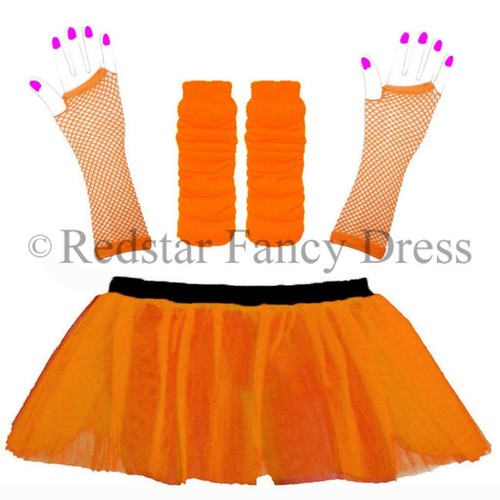 NEON TUTU SKIRT SET 80S CLOTHING FANCY DRESS HEN PARTY TUTU GLOVES LEG WARMERS - Picture 7 of 13